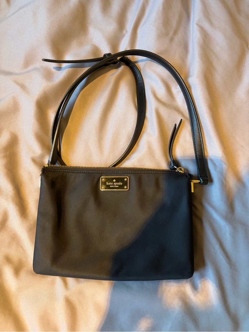 kate spade Black Nylon Crossbody with Gold Plaque